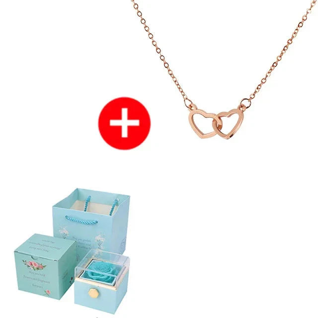 SHOWLU FASHION STORE JMjermyn rotating eternal rose jewelry box with wedding necklace case, featuring a detailed rose design and compact storage.