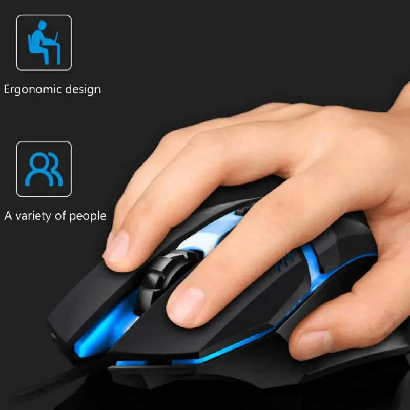 High-quality ergonomic gaming mouse with USB connection and backlit design, suitable for desktop and laptop use.