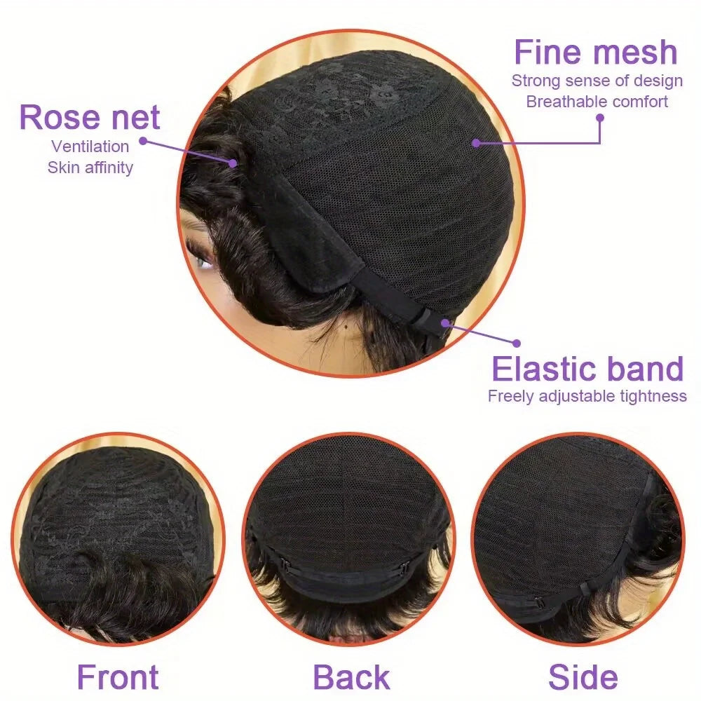 Showlu Fashion 6-inch short pixie cut straight wig made of 100% human hair with pre-styled bangs and natural hairline
