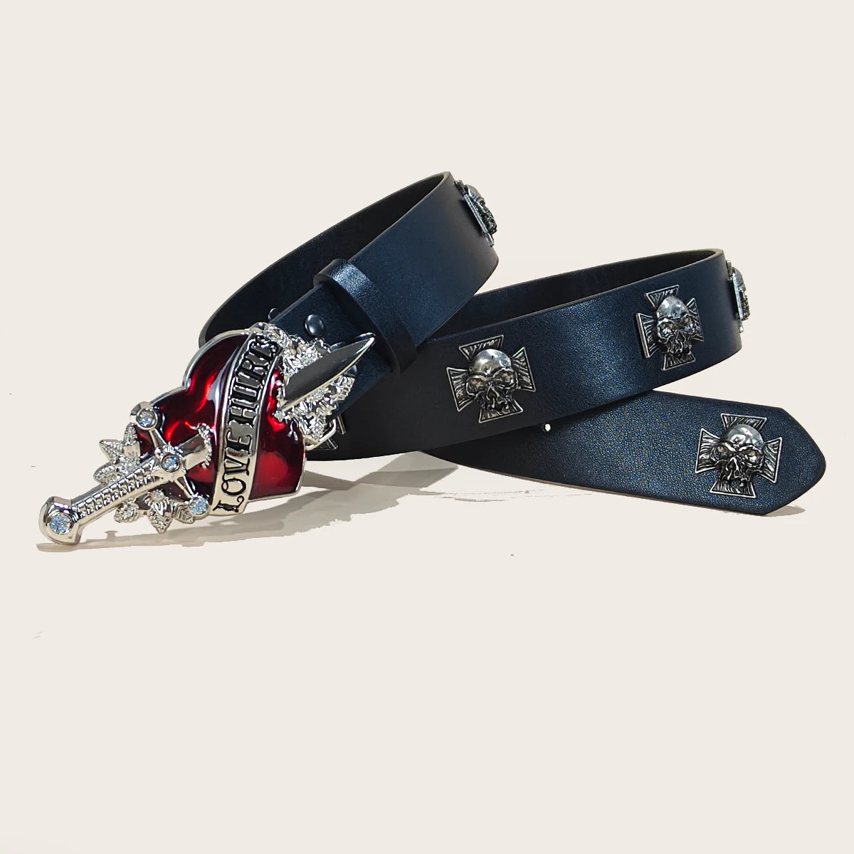 Punk men's bohemian style personalized belt with gothic rock design, suitable for jeans, dresses, and casual wear.