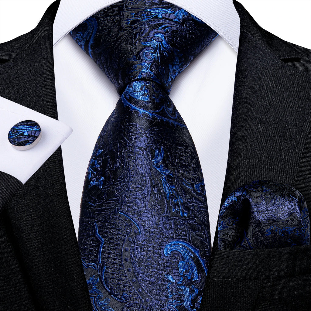 New Classic 100% Silk Men's Ties 8cm Blue Plaid Dot Striped Business Necktie Handkerchief Wedding Party Tie Set Gravatas DiBanGu