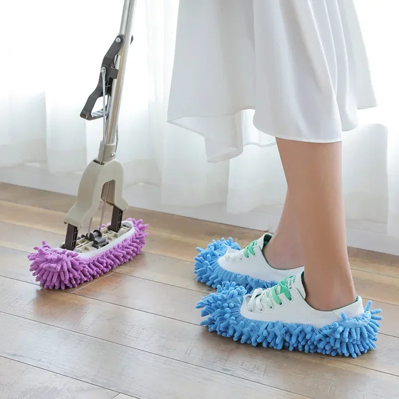SHOWLU FASHION STORE microfiber floor cleaning slippers, lazy mopping shoes with microfiber soles for easy home cleaning.