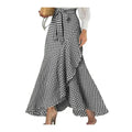 Breathable Skirt Elegant Lace-up Ruffle Trim Maxi Skirt with Plaid Print Bow Tie Detail High Waist Irregular Hem Skirt for Women
