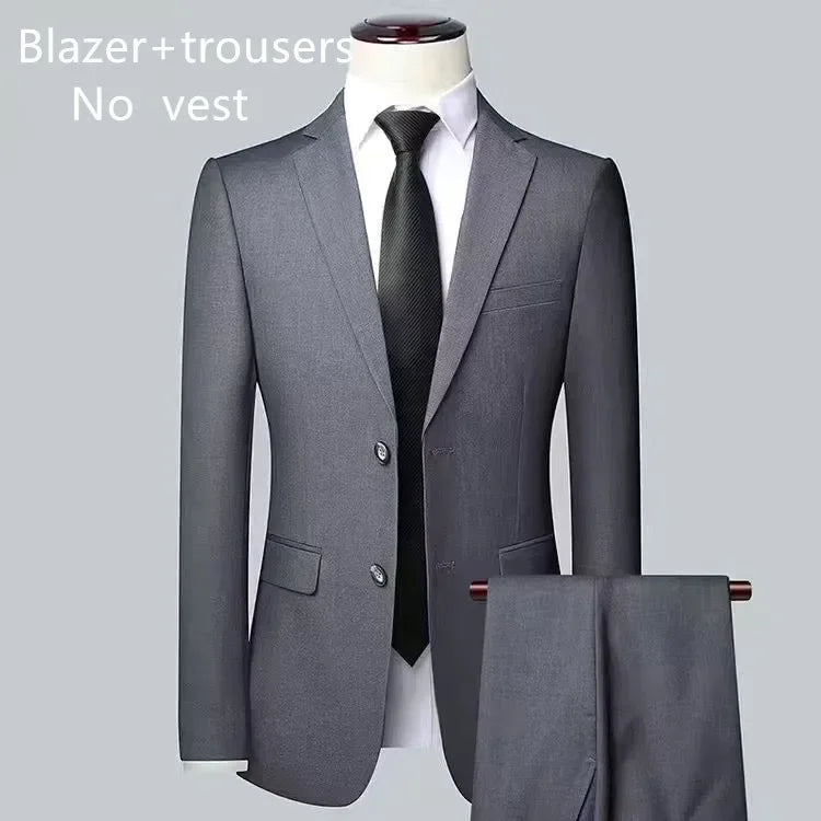 Men's solid color business suit by Showlu Fashion Store, high-quality formalwear for weddings, banquets, and special occasions.