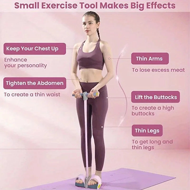 Adjustable resistance foot pedal band for full-body home gym workouts, targeting waist, legs, arms, and core muscles.