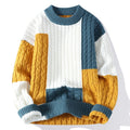 Men's patchwork knit sweater from Showlu Fashion, featuring a loose fit, casual streetwear style, and warm winter design.