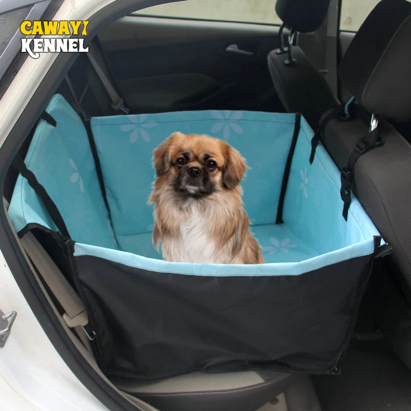 Waterproof Cawayi Kennel dog car seat cover pet travel hammock mat showing durable fabric and secure straps in a car interior
