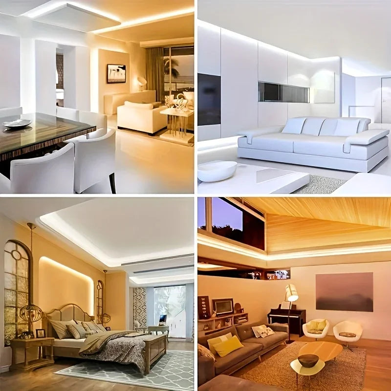 Showlu Smart General USB LED strip light 5V flexible tape in warm white, shown installed along a surface for ambient lighting.