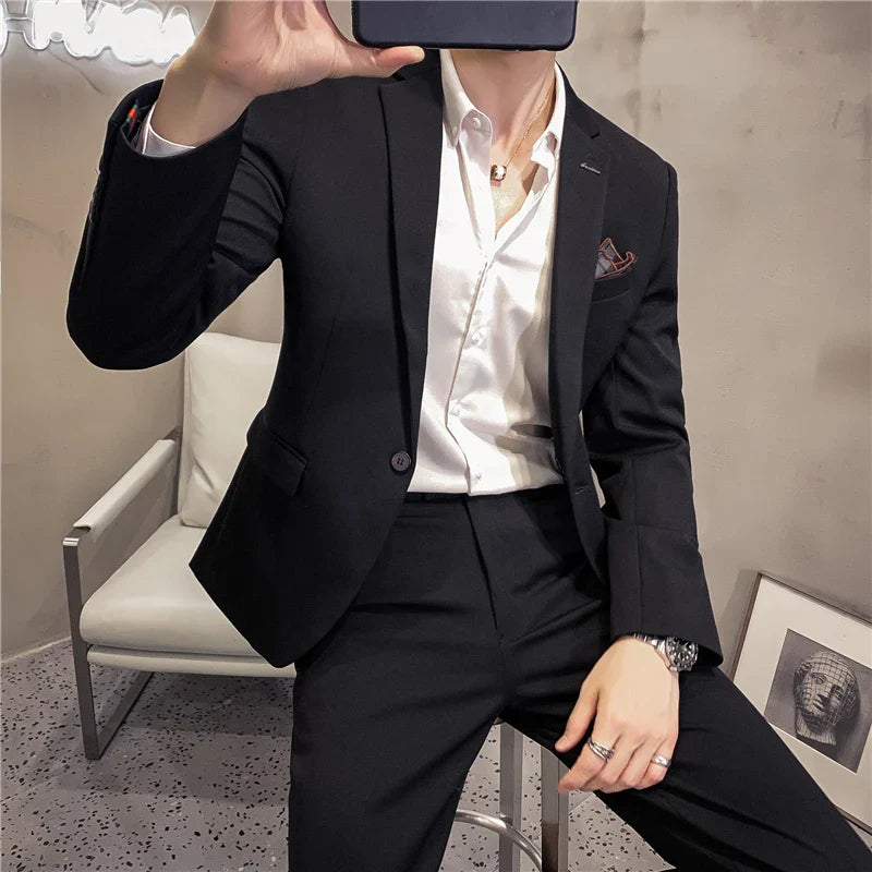 Men's British style business suit by Showlu Fashion, 2-piece jacket and pants, tailored for a polished professional look.
