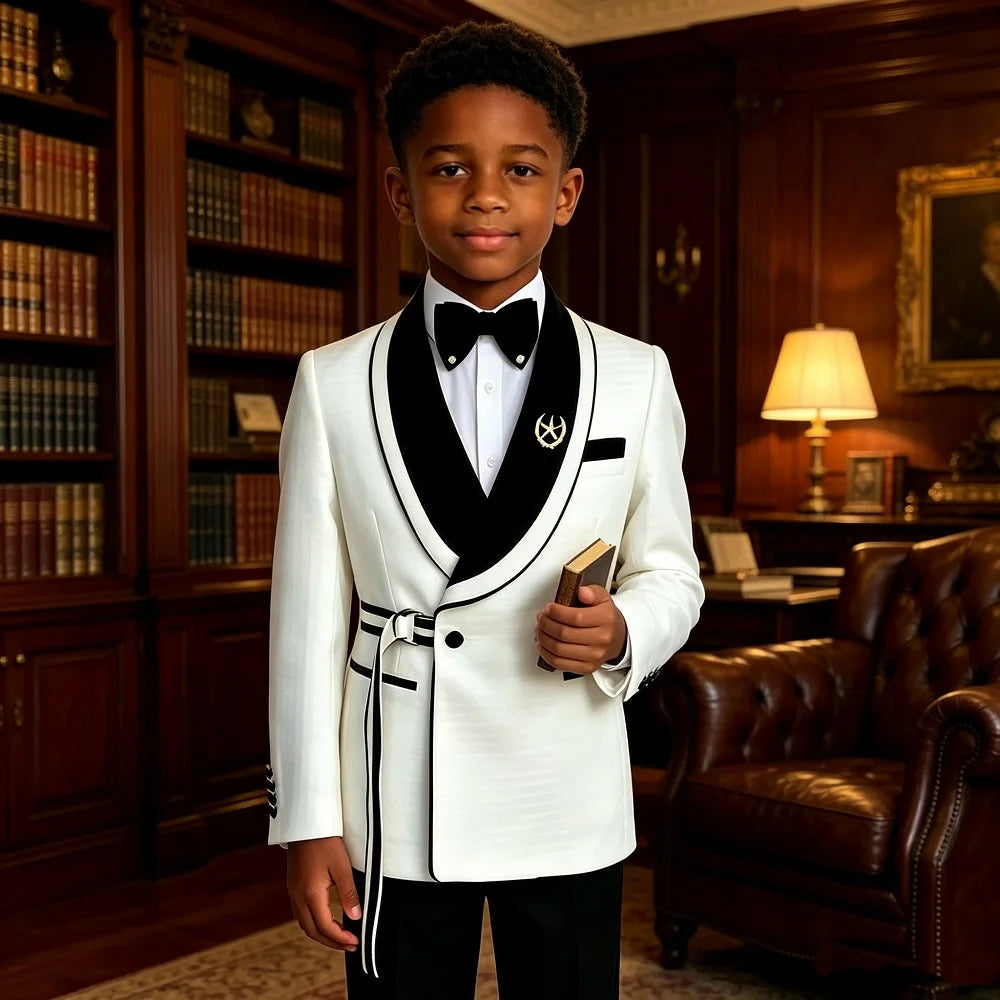 Plaid Double Breasted Boys Wedding Tuxedo 2 Pieces Slim Fit Kids Formal Suit With Velvet Lapel For Groom Prom Banquet Party
