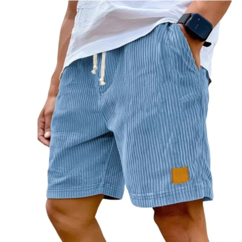 Men's retro corduroy casual shorts in solid color, featuring a relaxed fit and stylish design for everyday wear.