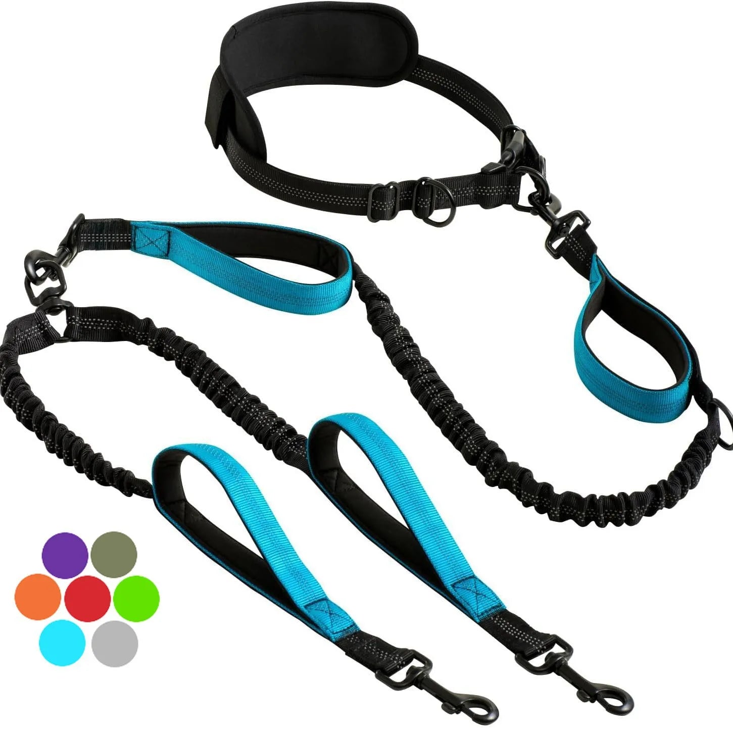 DCLOUD Hands Free Double Dog Leash by Showlu Fashion Store, reflective dual lead for walking two dogs simultaneously.