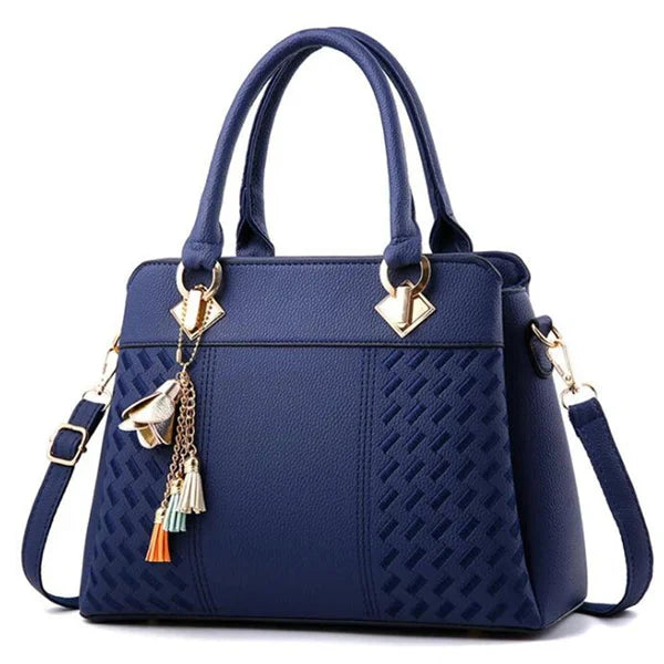 Luxury embroidery PU leather tote bag with tassel from SHOWLU FASHION STORE, large capacity and stylish design.