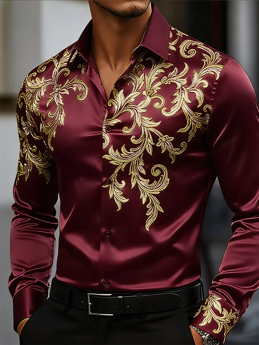 Men's long sleeve shirt with 3D clover print and collar, featuring a high-quality casual pattern by Showlu Fashion Store
