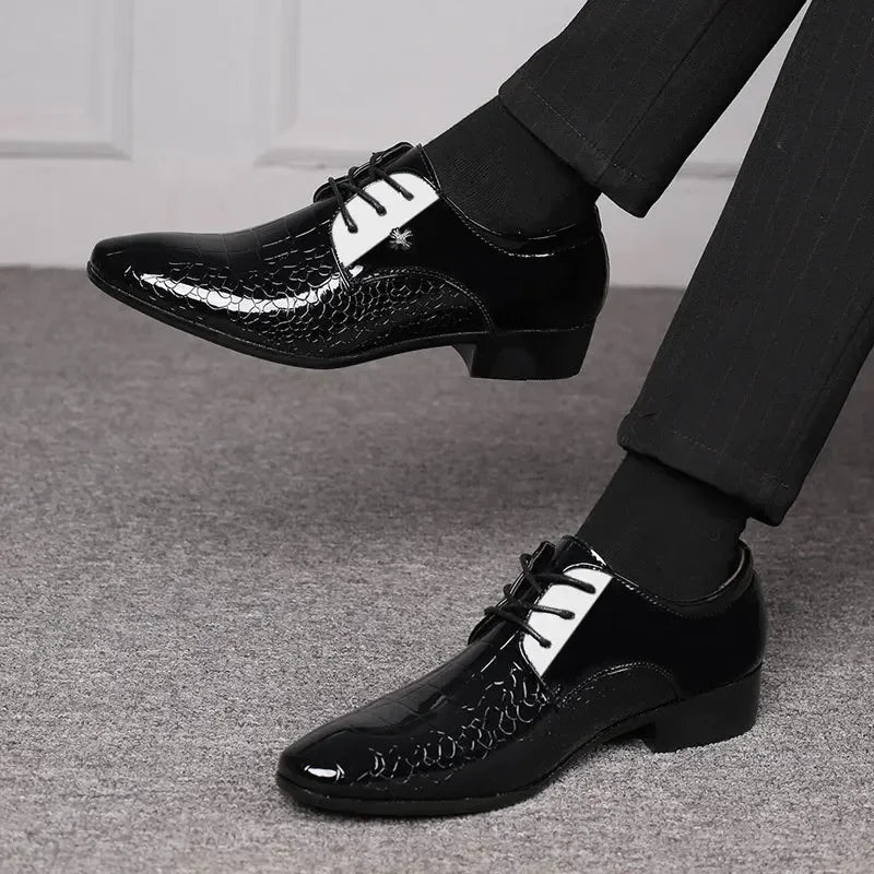 Men's luxury patent leather Oxford shoes with pointed toes, stylish wedding derbies by Showlu Fashion Store
