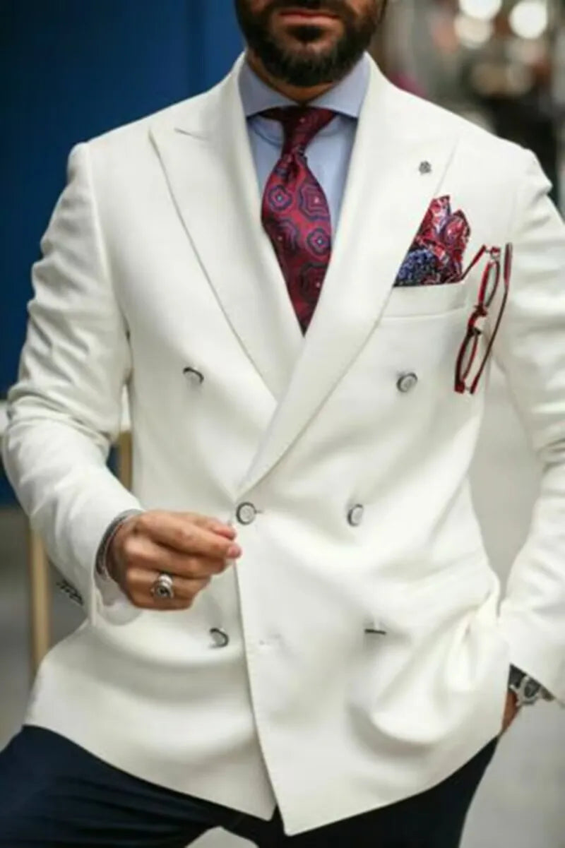 Red Men Suits Blazer Casual Business Wedding Coat Best Man Suit Slim Fit Peak Lapel Jacket High Quality Double Breasted Coat