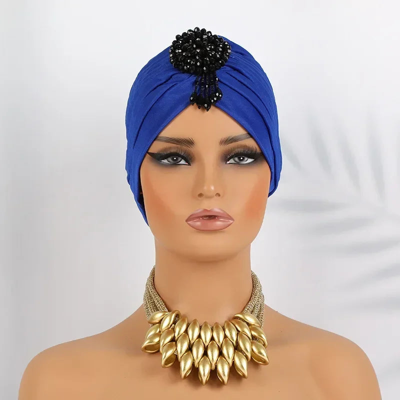Indian Women Chemo Cap Muslim Diamonds Hijab Pleated Turban Wrap Headscarf Beanies Hair Loss Bonnet Hat Femme Turbante Mujer New SHOWLU FASHION STORE