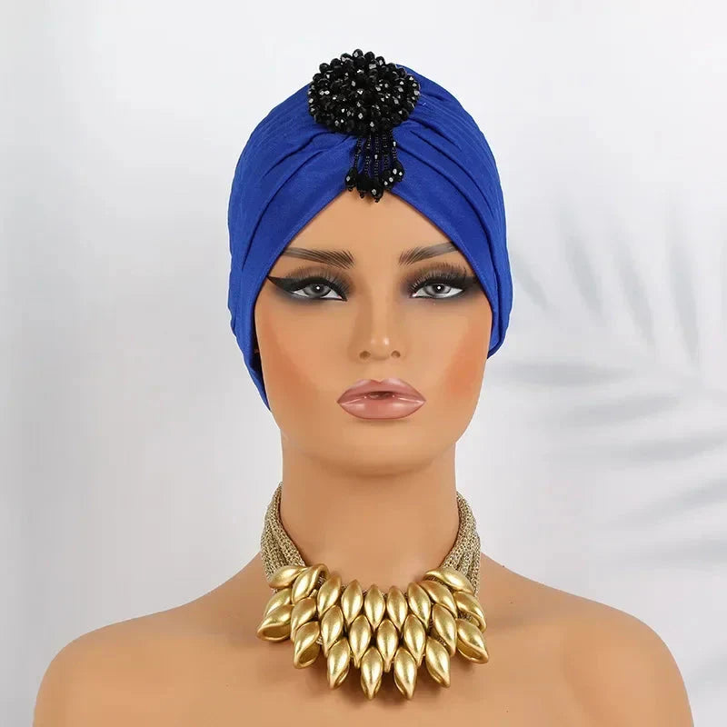 Showlu Fashion women's diamond pleated turban hijab chemo cap wrap, stylish and comfortable head covering for women