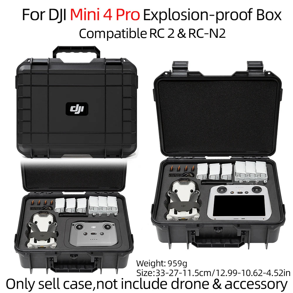 Showlu Fashion Store waterproof hard shell case for DJI Mini 3/4Pro and Mini 4 Pro, large capacity explosion-proof protective storage box