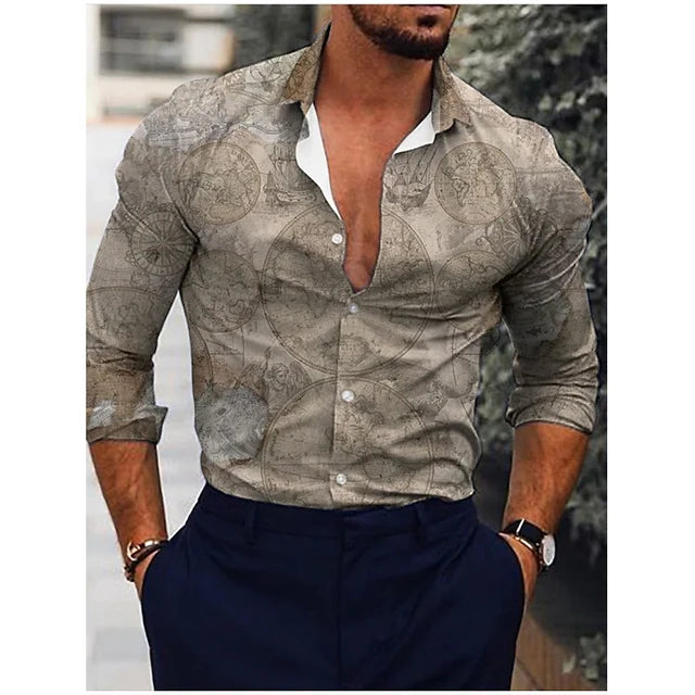 Men's Hawaiian piano luxury designer shirt by Showlu Fashion, floral 3D print, long sleeve, casual single-breasted top
