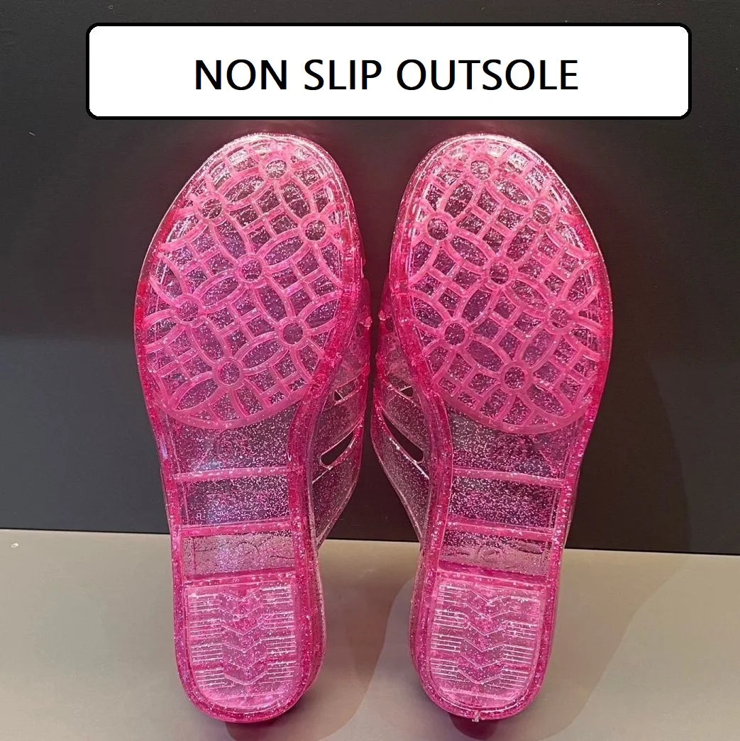 New crystal jelly sandals woman wedges Glitter Slippers Ladies Summer Outdoor Shoes Casual Sparkling Flip flops