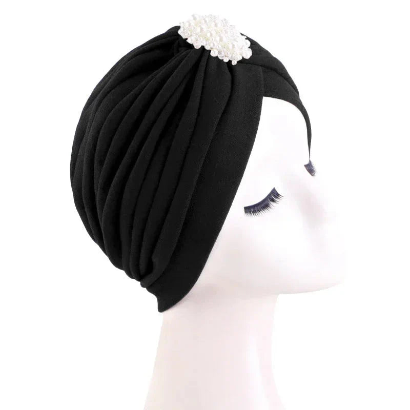 Diamond pleated women's turban hijab cap by Showlu Fashion, stylish chemo cap wrap with elegant design and comfortable fit.