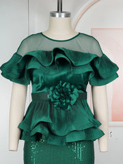 Elegant African Dresses for Women 2025 New Fashion Ruffle Wedding Party Long Dress Plus Size Outfits Sequin Evening Gown