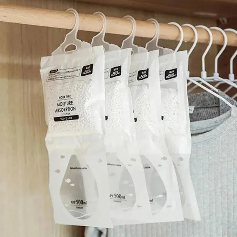 Showlu Smart General closet dehumidifier hanging bags, moisture-absorbing packs for closet humidity control and odor prevention.