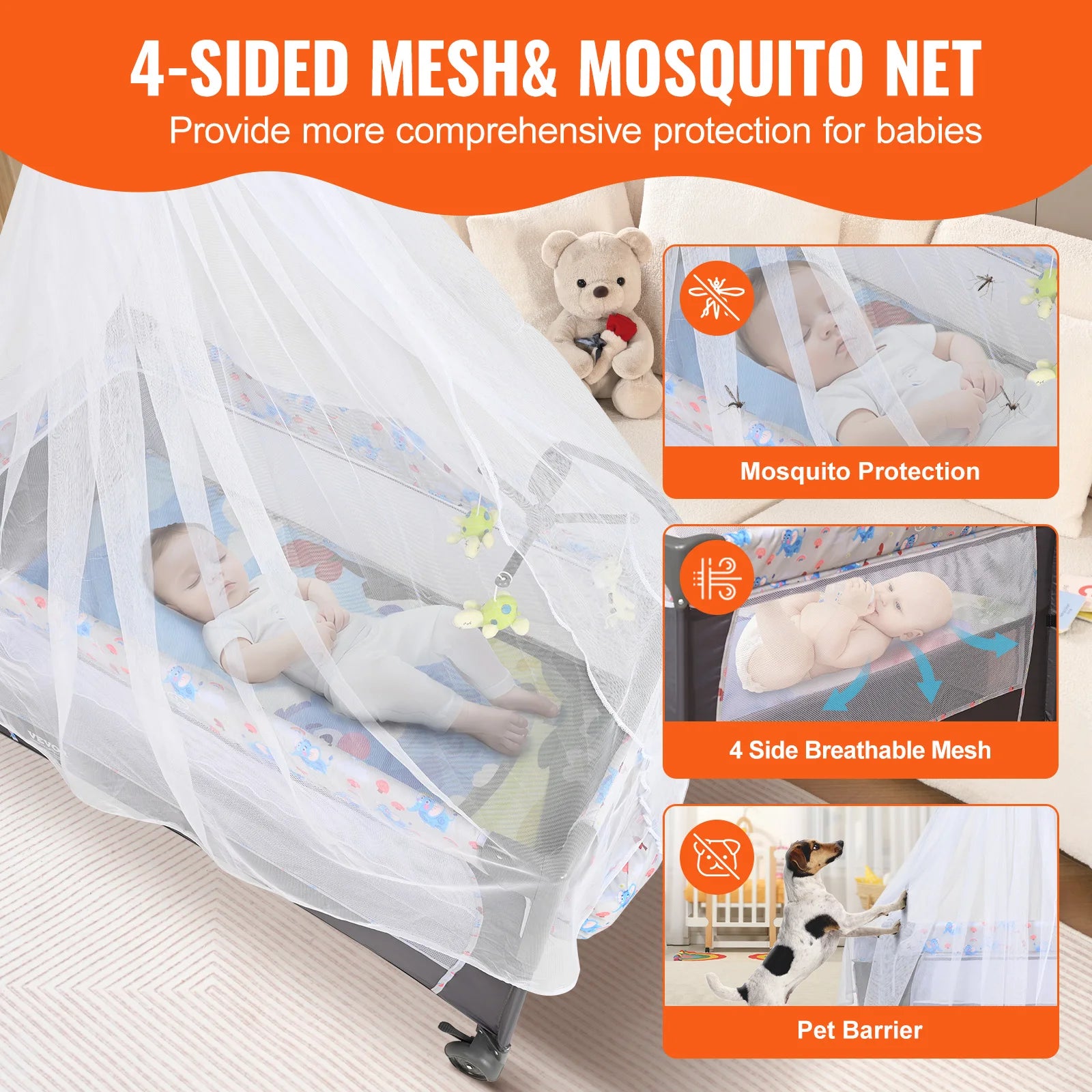 Showlu Fashion Store baby bassinet with storage basket, wheels, foldable design, and sturdy build for easy bedside sleeping.