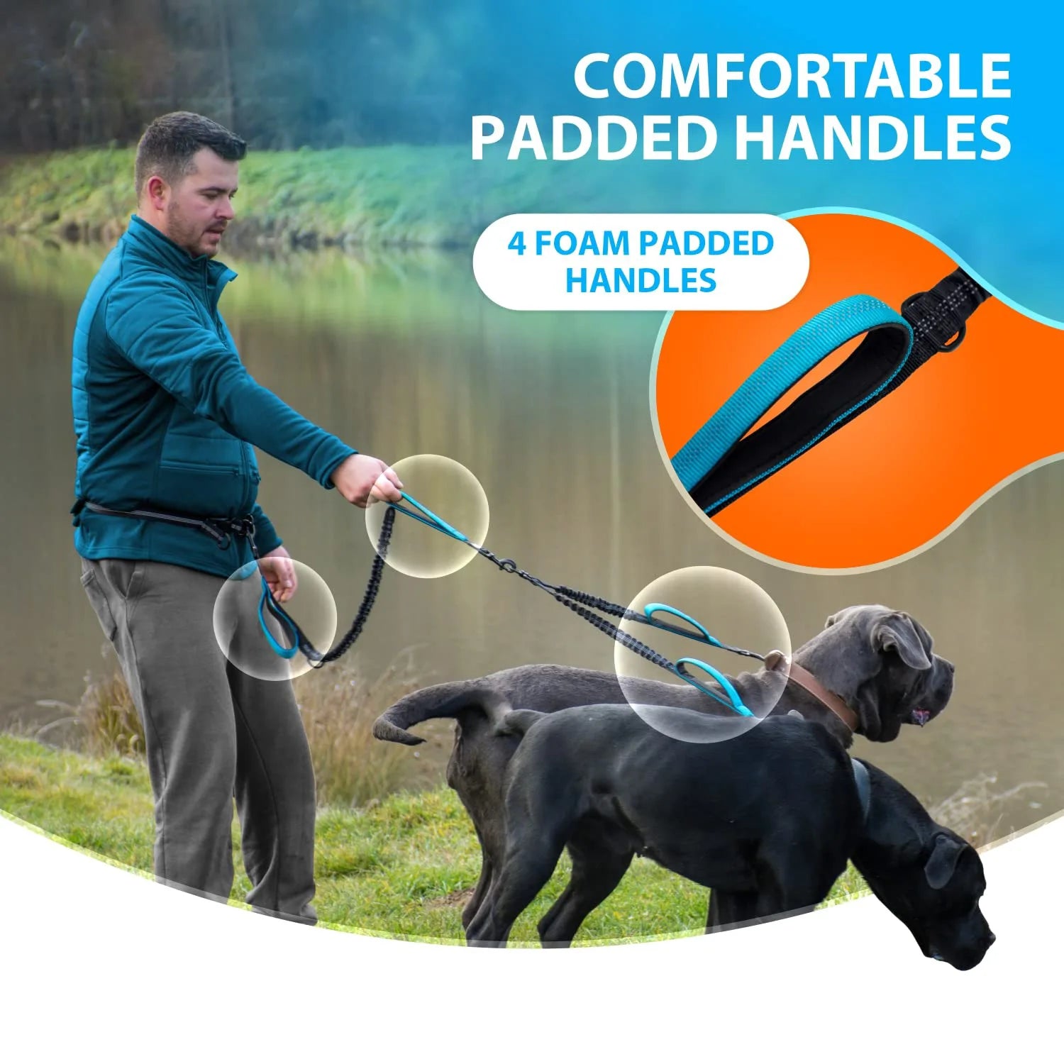 Reflective double dog leash by Showlu Fashion Store, hands-free design with dual leads for walking two dogs safely and comfortably.