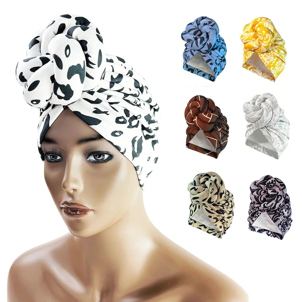 SHOWLU Knotted Head Wrap with luxury floral polyester design, stylish party headdress for women.