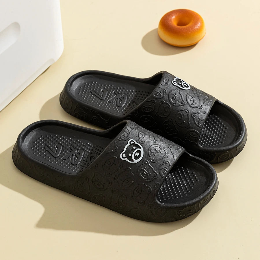 Men's summer slippers by Showlu Fashion Store with bear print, soft non-slip soles, suitable for indoor bathroom and casual wear