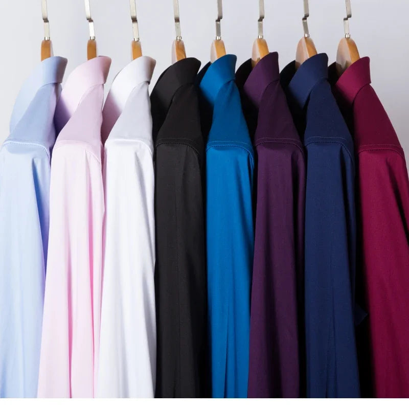 French Cufflink Men's Long Sleeve Bamboo Fiber Covered Button Shirt Slim Fit  Wedding Dress Sleeve Spikes Business Dress  Shirt