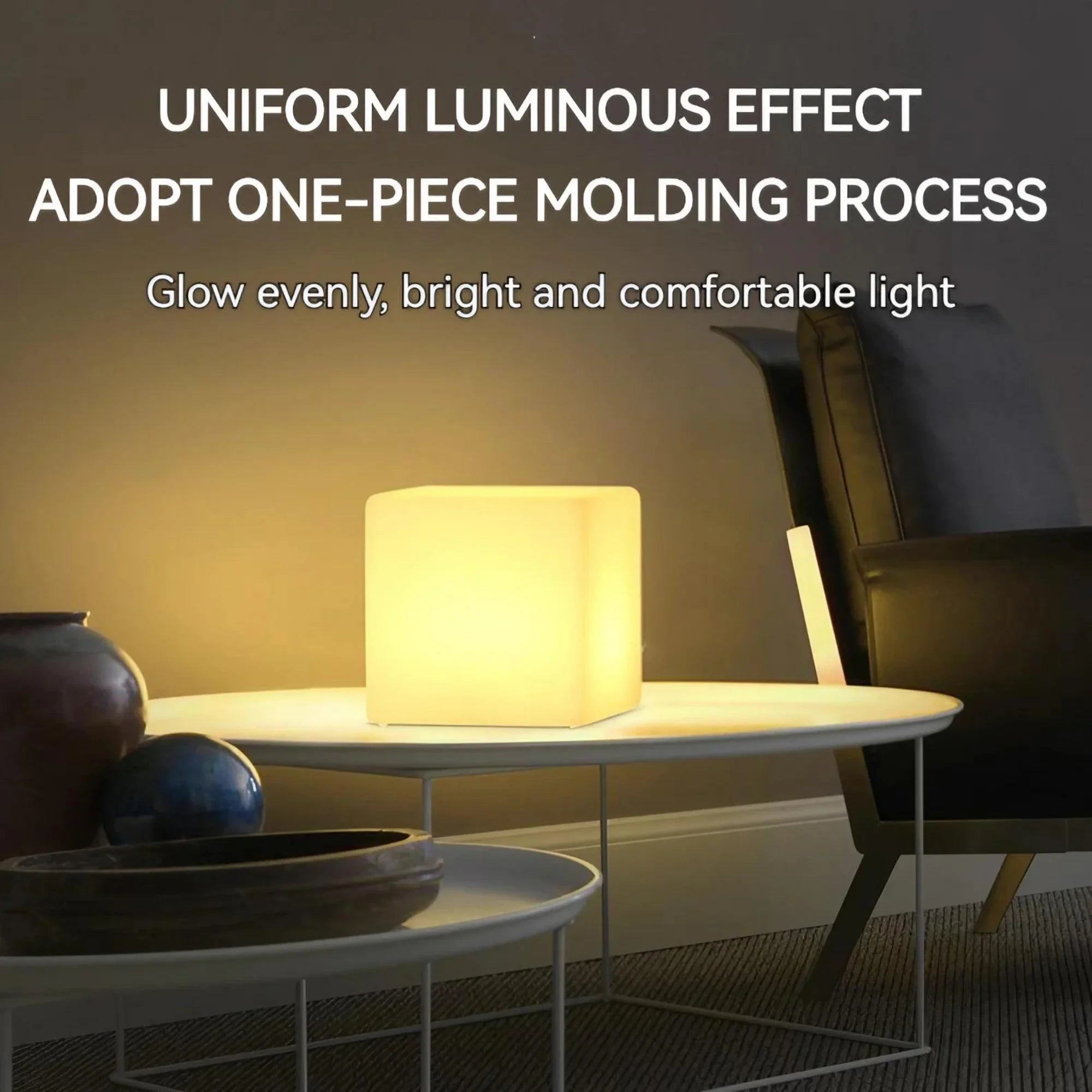 Showlu Smart LED Smart Mood Cube with colorful lighting, compact design, and touch controls for customizable ambient lighting.