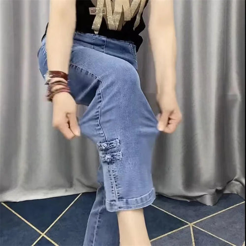 2025New Spring Autumn High Elasticity Women Jean Korean Loose Straight Ankle-Length Cowboy Pants Female Extends Denim Pants Lady