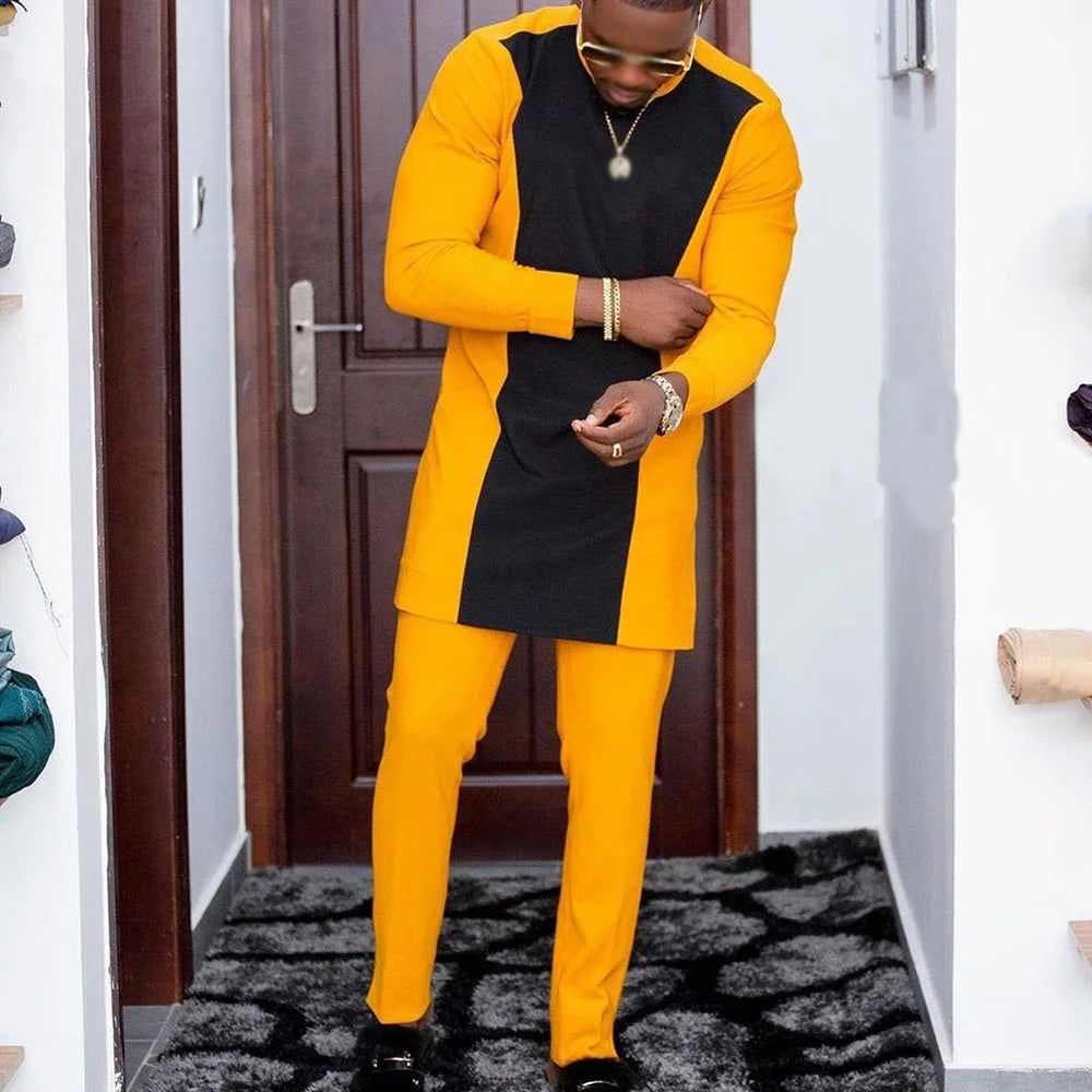 New In African Summer Business Men's Short Sleeve Suit Embroidery Dashiki Shirt Pants Sets 2 Pieces Outfits Wedding Party 2025