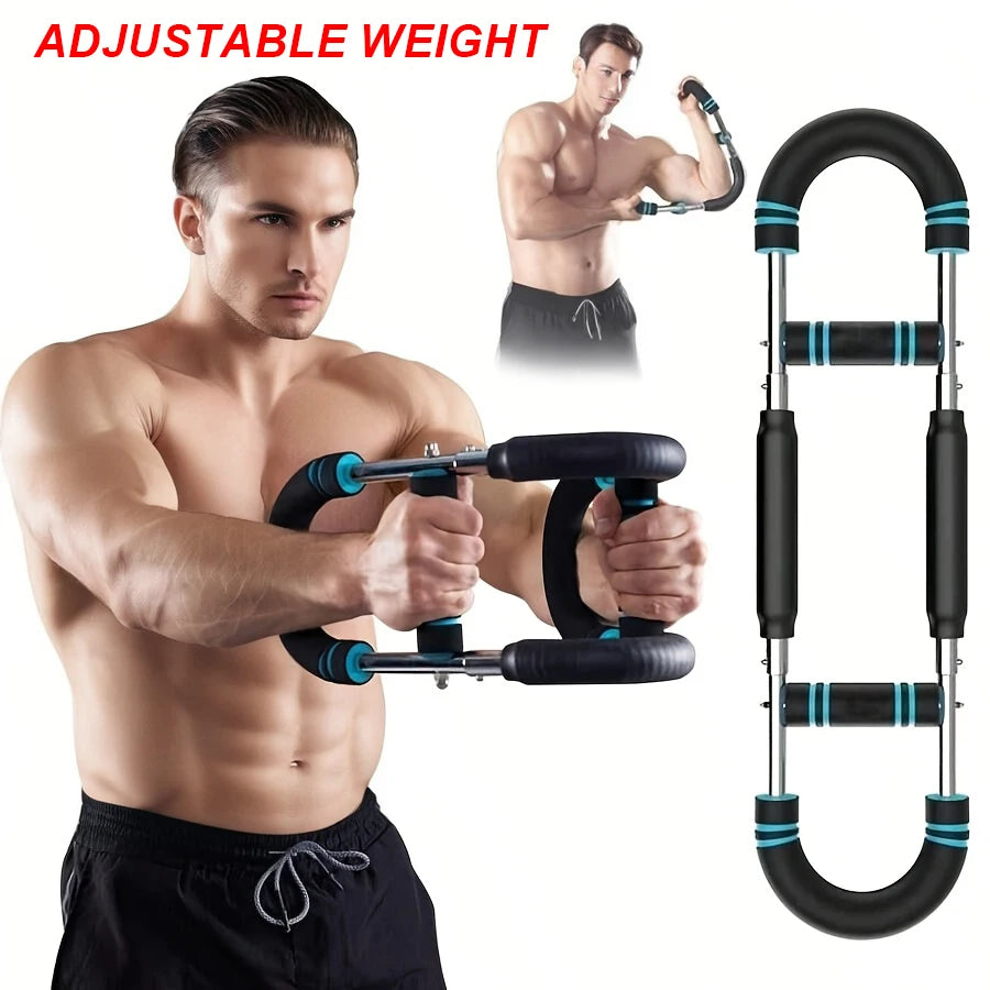 Showlu stainless steel adjustable chest and arm trainer fitness tool with handles and adjustable straps for strength training.