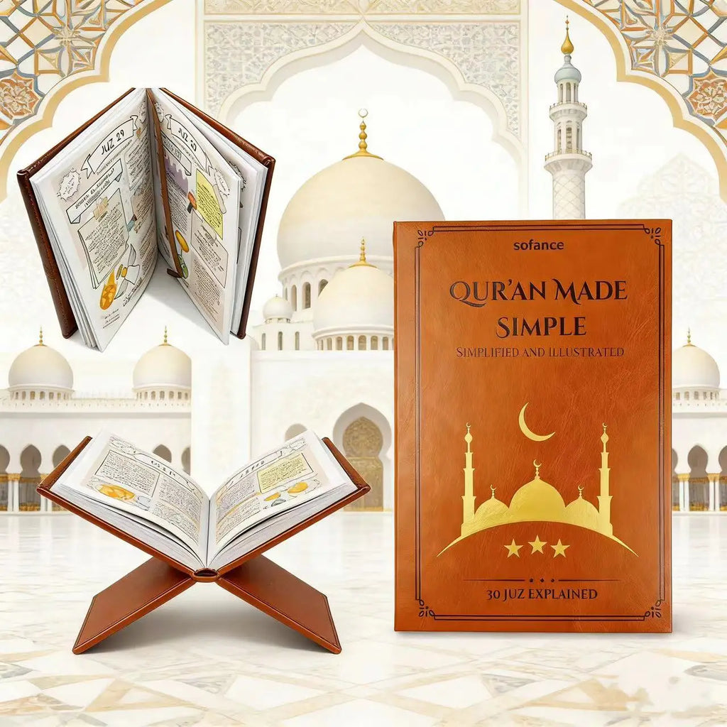 Showlu Quran Prayer Notebook with 30 Juz, illustrated Bible study journal, featuring religious symbols and prayer pages.