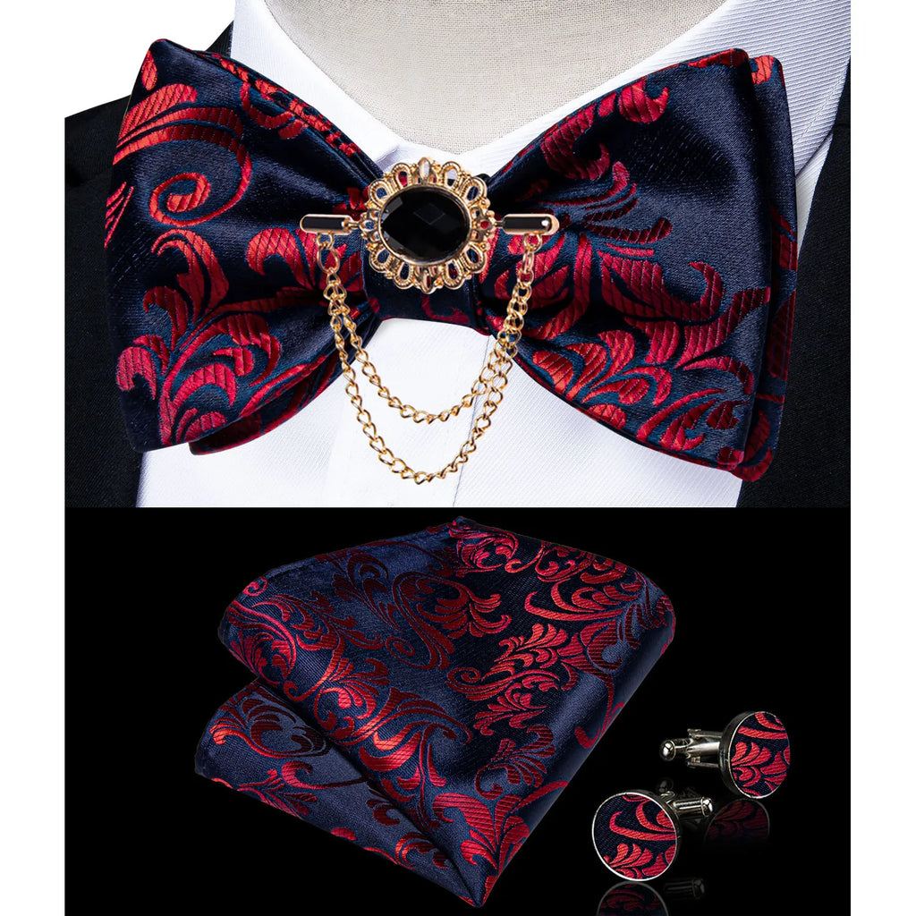 Pink solid bow tie set for men including pocket square and cufflinks, perfect for wedding attire, by Showlu Fashion Store.