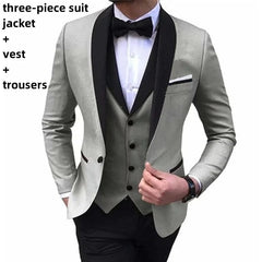 Mens Suits 3 Piece Black Shawl Lapel Casual Tuxedos for Wedding Groomsmen Suits Men 2023(Blazer+Vest+Pant) 2 Piece(Blazer+Pant) SHOWLU FASHION STORE