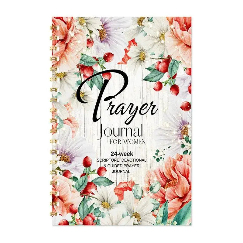 Showlu 24-week Scripture devotional prayer journal and Bible notebook with handwritten pages and inspirational religious prompts.