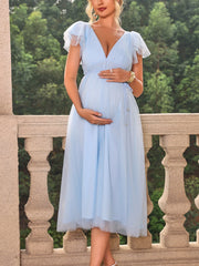 ItsRoya Double Layer Solid Mesh Maternity Dress V Neck Backless Ruffle Photography Props Dresses Loose Pregnant Women Clothing