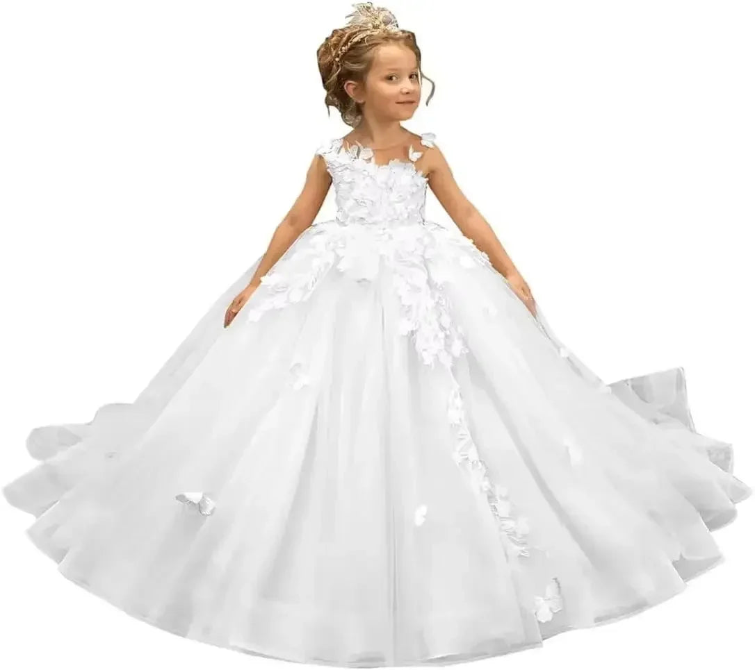 Showlu Fashion Kingbridal 3D Butterfly Flower Girl Dress with tulle lace ball gown design, perfect for pageants and special occasions.