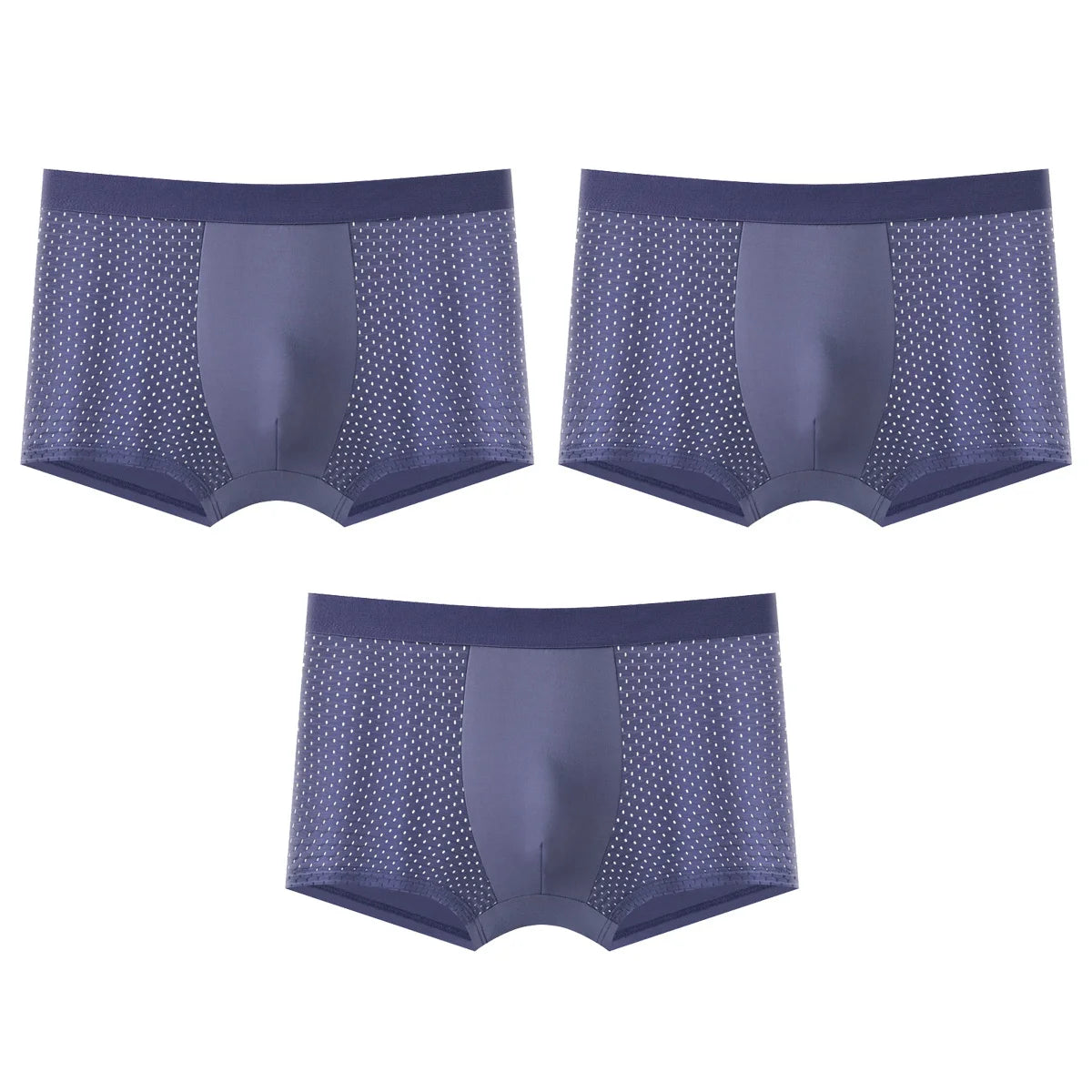 Showlu men's ice silk mesh boxer shorts in a breathable 3-pack, featuring lightweight, comfortable underwear with a stylish design.