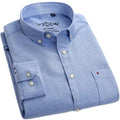 Men's long sleeve plaid oxford dress shirt in solid color, 100% cotton, regular fit, oversized 6XL, by Showlu Fashion Store.