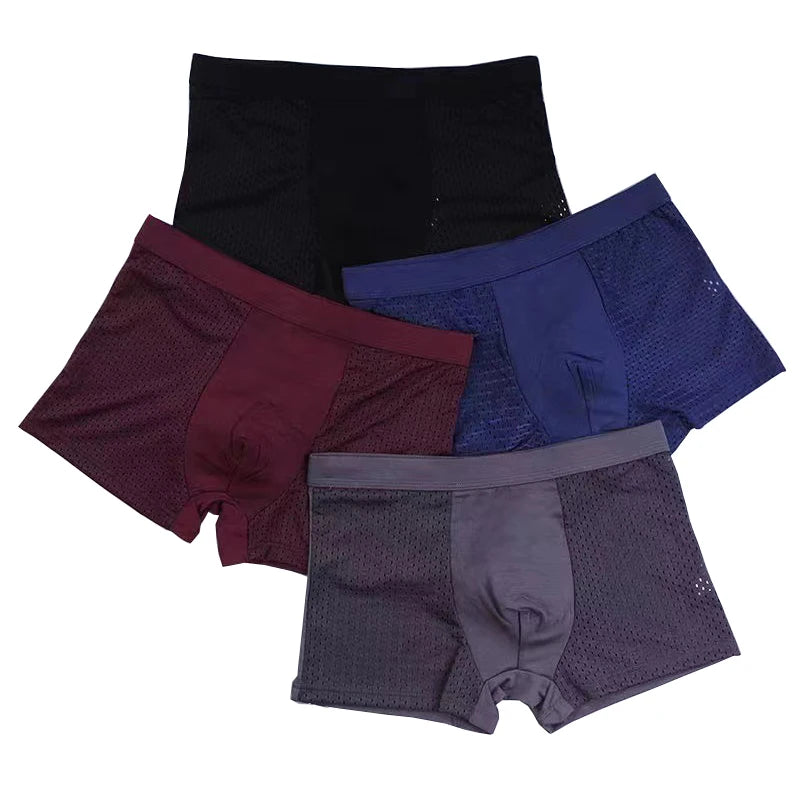 Men's Ice Silk Boxer Shorts by Showlu Fashion Store, breathable mesh underwear in a 4-pack, lightweight and comfortable for daily wear