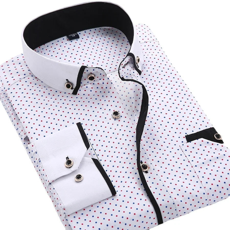 Black floral button-down men's shirt with long sleeves, slim fit, casual style, high-quality fabric from Showlu Fashion.