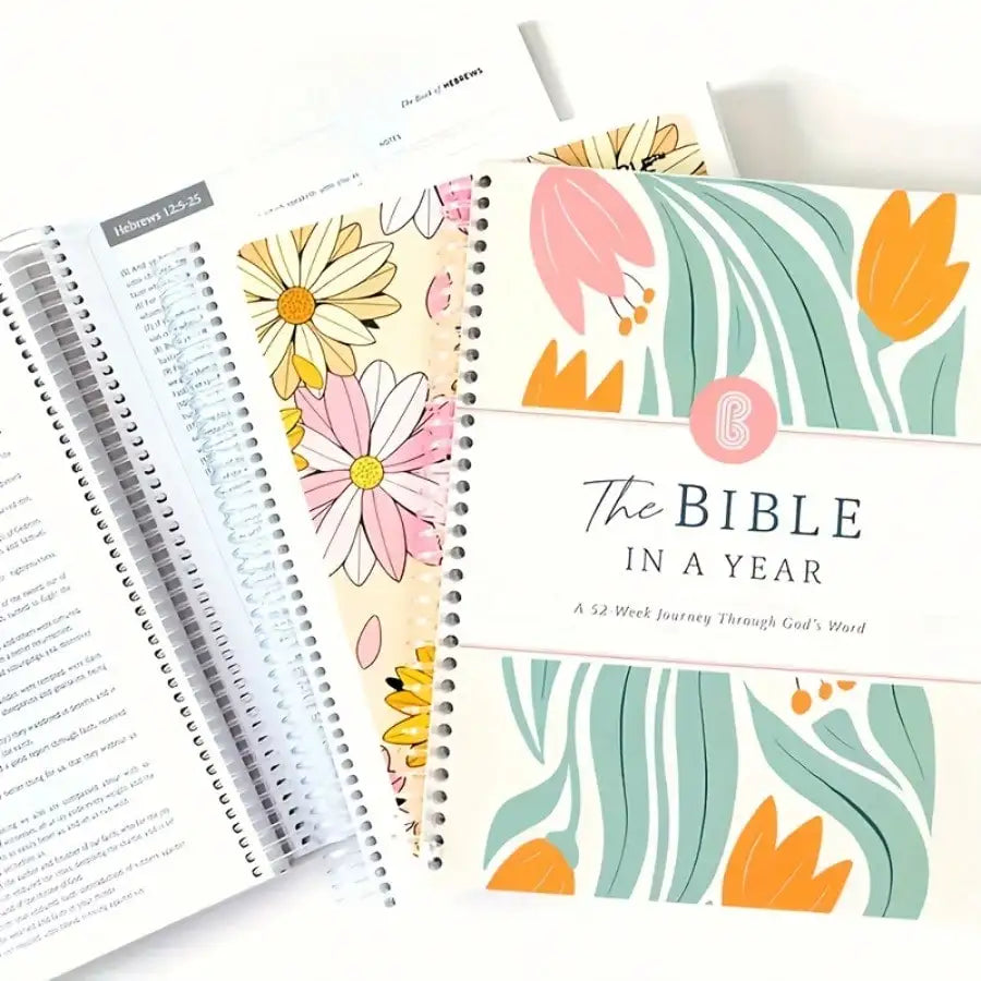 Spiral-bound Showlu 52-Week Bible Study Journal with devotional pages and space for reflections.