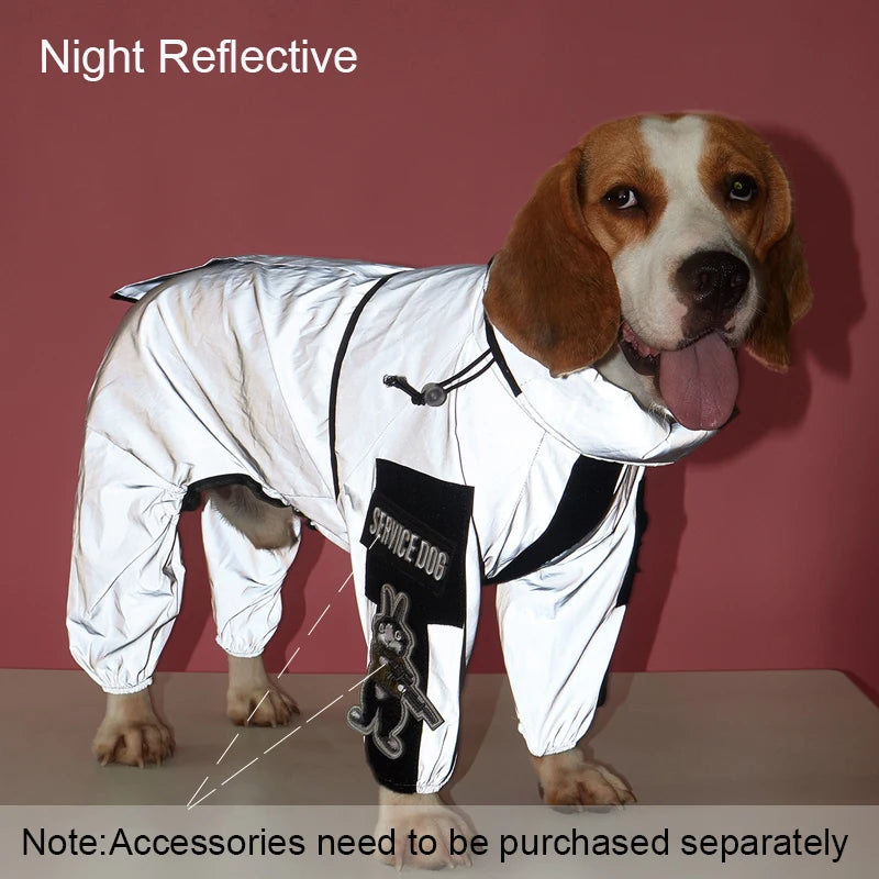 Large WANGUPET dog raincoat by Showlu Fashion Store, reflective waterproof hoodie jumpsuit, shown on a dog in a rainy setting.