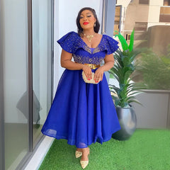 African Dress Long Dresses V Neck Women Africa Summer Splice Slim Fit Solid Regular A Line Party Sexy Vestidos Tight Waist Belt